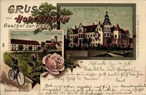 Litho Hohenthurm Landsberg im Saalekreis, Schloss, Gasthof zur Rose, Burgturm
