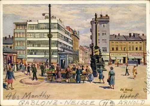 Künstler Ak Hanus, Old., Ostrava Ostrau Reg. Mährisch Schlesien, Hauptplatz, Marktstand
