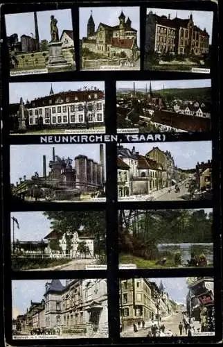 Ak Neunkirchen im Saarland, Gymnasium, Kirche, Denkmal, Straßenpartien