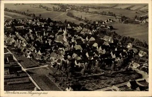 Ak Horrheim Vaihingen an der Enz, Luftaufnahme von  ländliche Umgebung, viele Dächer und Kirche