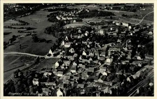 Ak Mögeldorf Nürnberg Mittelfranken, Luftaufnahme von  viele Häuser und Landschaft, Schwarz-Weiß