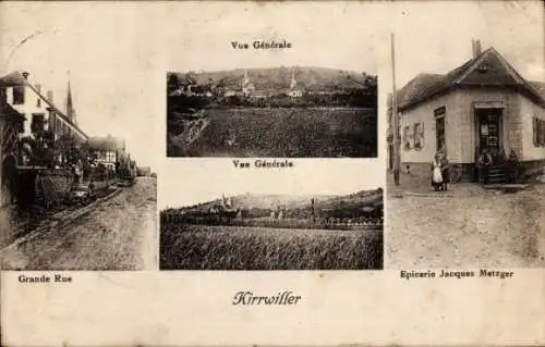 Ak Kirrwiller Kirweiler Elsass Bas Rhin, Vue Generale, Grande Rue, Epicerie Jacques Metzger