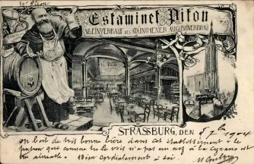 Ak Straßburg Elsass Bas Rhin, Estaminet Piton, Münchener Augustinerbräu