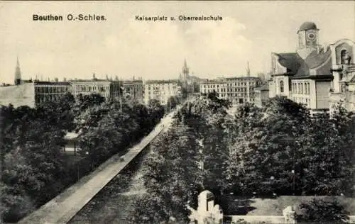 Ak Bytom Beuthen Oberschlesien, Kaiserplatz, Oberrealschule