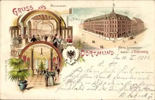 Litho Dortmund im Ruhrgebiet, Hotel Lindenhof, Restaurant, Wintergarten