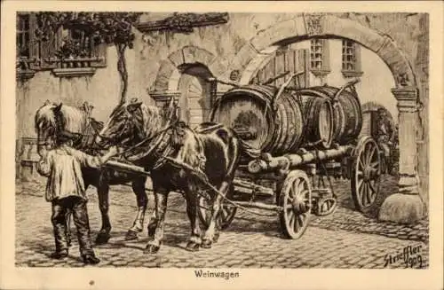 Künstler Ak Landau in der Pfalz, Weinwagen, zur Erinnerung an die Eröffnung der Deutschen Weinstraße