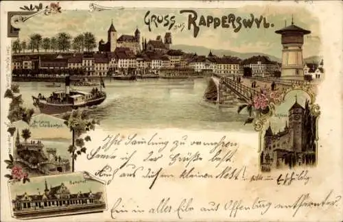 Litho Rapperswil Kanton Sankt Gallen, Teilansicht, Bahnhof, Schloss