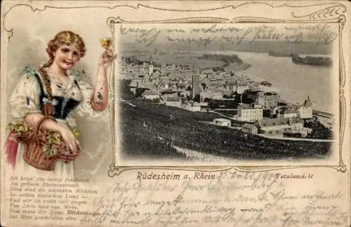 Präge Passepartout Ak Rüdesheim am Rhein, Gesamtansicht