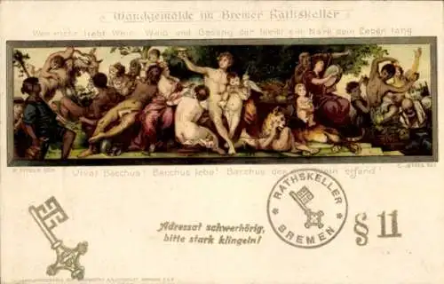Litho Bremen, Wandgemälde im Ratskeller, Bacchus