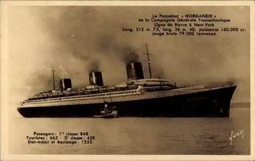 Ak CGT Dampfer Normandie, Paquebot