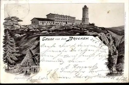 Litho Brocken im Harz, Brocken-Hotel, Köhler Köthe