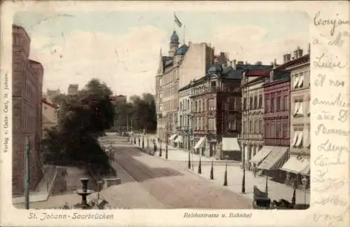 Ak St. Johann Saarbrücken im Saarland, Reichsstraße, Bahnhof