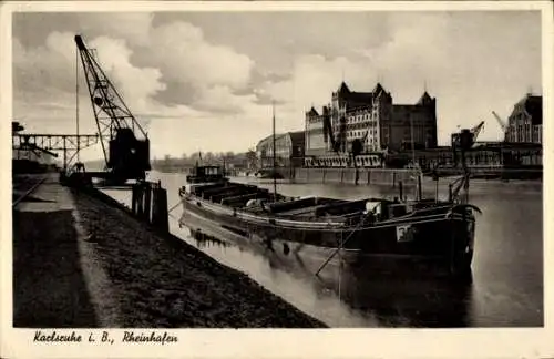 Ak Karlsruhe in Baden, Rheinhafen, Schiffe