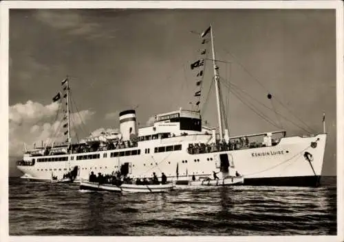 Ak Passagierschiff MS Königin Luise, HAPAG, Seebäderdampfer, Ausbooten der Passagiere