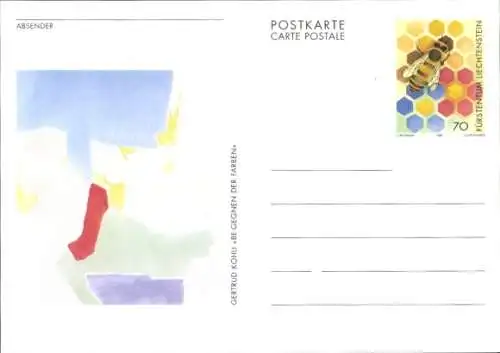 Ganzsachen Künstler Ak Kohli, G., Begegnen der Farben Fürstentum Liechtenstein, Biene