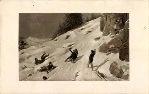 Ak Wintersport, Schlittenfahrt, Schlitten