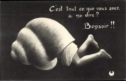 Ak Mensch in Muschel versteckt, Kitsch