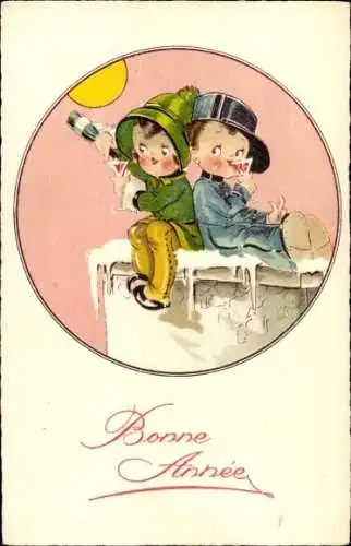 Ak Glückwunsch Neujahr, Kinder trinken Sekt