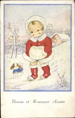 Künstler Ak Glückwunsch Neujahr, Mädchen mit Hund