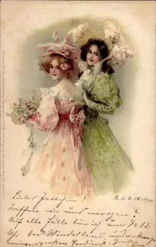Ak Leipzig in Sachsen, Zwei junge Damen in festlicher Kleidung.