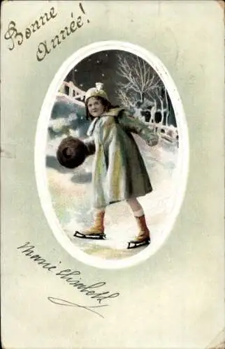 Ak Ort Kochel am See Oberbayern, Mädchen beim Schlittschuhlaufen auf einem zugefrorenen See