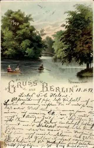 Litho Berlin Tiergarten, Rousseau Insel im Großen Tiergarten