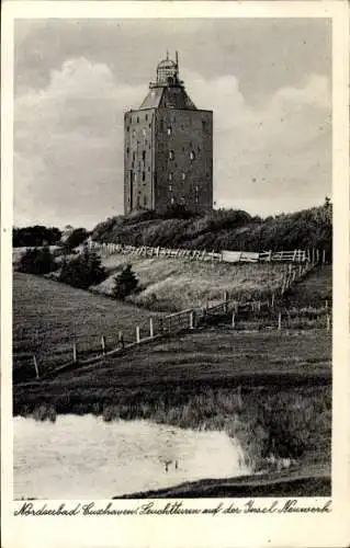Ak Nordseebad Cuxhaven, Leuchtturm auf der Insel Neuwerk, Nordseebad  Landschaft