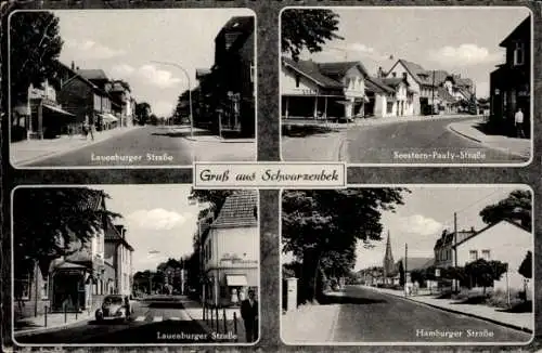 Ak Schwarzenbek in Lauenburg, Viertelansicht von Straßen, Gruß aus  mehrere Straßenblenden