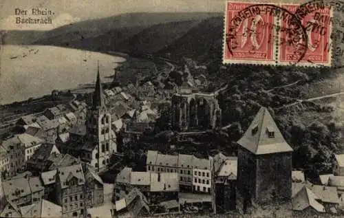 Ak Bacharach am Rhein, Blick auf die Stadt,Bacharach am Rhein,Kirche und Felsen, historische A...