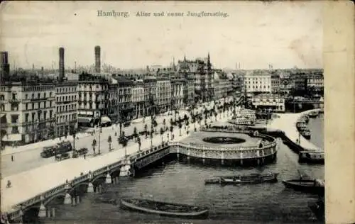 Ak Hamburg Mitte Neustadt, Dammtor,  Alter und neuer Jungfernstieg, Straßenansicht, Wasser, Boote