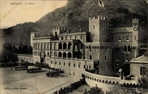 Ak Monaco, Palais von  Militärparade, Fahne,  Architektur