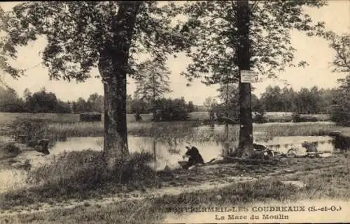 Ak Montfermeil Coudreaux Seine Saint Denis, See, Baumreihe, Schild, ruhige Landschaft, Mensch am 
