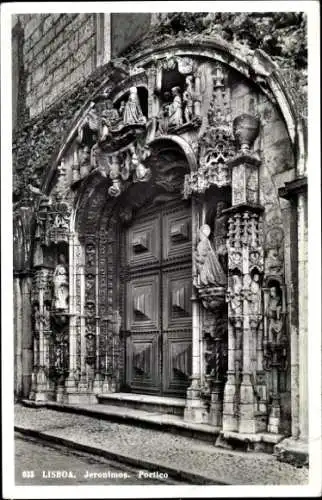 Ak Belém Lisboa Lissabon Portugal, Portico des Jerónimos-Klosters, detaillierte Steinmetzarbeiten