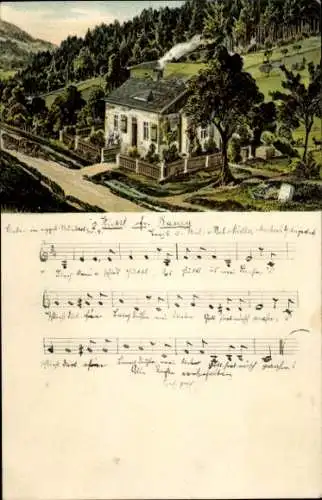 Ak Marbach Striegistal in Sachsen, Fünfzehn kleine Kinder, ein Haus, Melodie, Landschaft, Notenbl