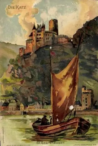 Künstler Litho Sankt Goarshausen am Rhein, Burg Katz