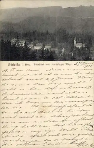 Ak Schierke Wernigerode im Harz, Schwarz-Weiß-Bild, Kirche, Wald, kleine Siedlung, 