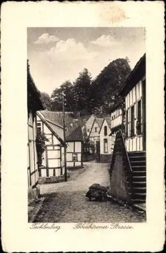 Ak Tecklenburg in Westfalen, Verschlungene Gassen, Fachwerkhäuser, Kopfsteinpflaster