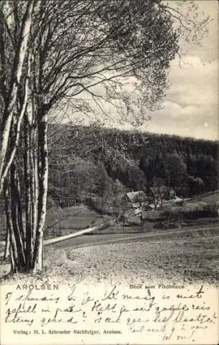 Ak Bad Arolsen in Hessen, Blick auf Fischhaus, Landschaft, Bäume, Gebäude