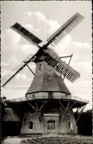 Ak Langballig in Angeln, Windmühle Fortuna, schwarz-weiß, nostalgischer Stil