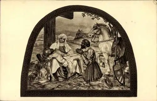 Ak Bohosudov Mariaschein Region Aussig, Kreuzgang Mariaschein, Jesus, Maria, Betender Mann