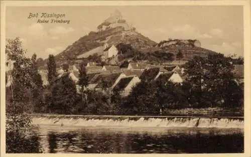 Ak Bad Kissingen Unterfranken Bayern, Ruine Trimburg, Häuser am Fluss, Landschaftsbild