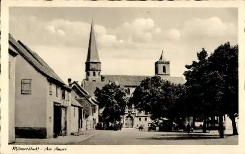 Ak Münnerstadt in Unterfranken Bayern, Partie am Anger, Kirche
