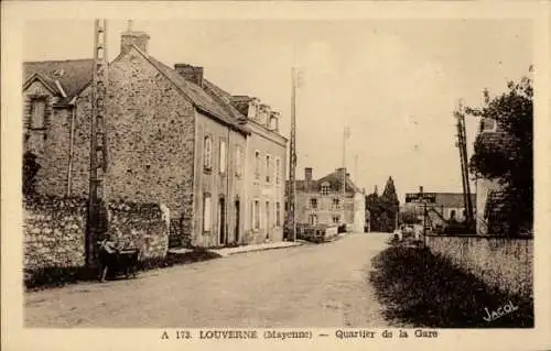 Ak Louverne Mayenne, Quartier de la Gare