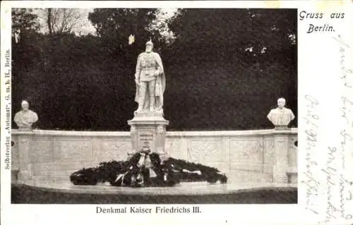 Ak Berlin Tiergarten, Denkmal Kaiser Friedrichs III, Elektrisches Automat Restaurant Jasmatzi