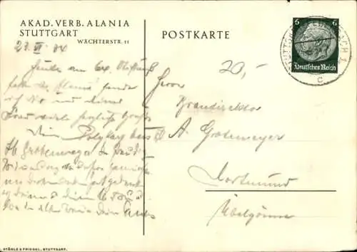 Studentika Ak Stuttgart, Akad. Verbindung Alania, gegr. 1870, Wächterstraße 11