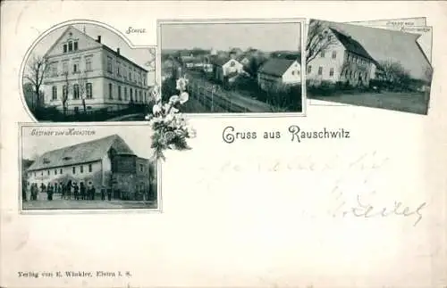 Ak Rauschwitz Elstra Oberlausitz, Schule, Gasthof zum Hochstein