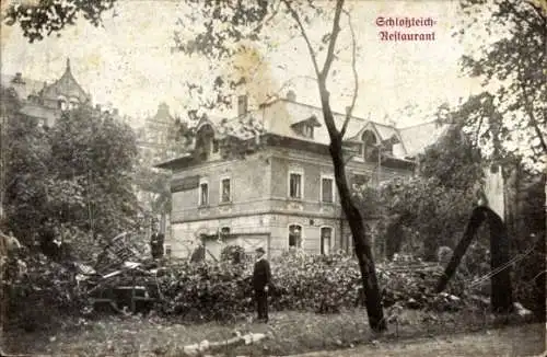 Ak Chemnitz in Sachsen, Schlossteich Restaurant, Wirbelsturm 27. Mai 1916