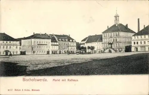 Ak Bischofswerda in Sachsen, Markt mit Rathaus