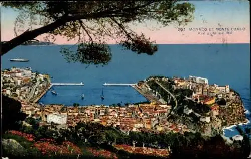 Ak Monaco, Panoramablick auf Monaco und Monte Carlo, Hafen, Stadtansicht