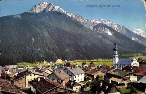 Ak Fulpmes in Tirol, Berglandschaft, Kirche, typische Dorfarchitektur, bunte Häuschen